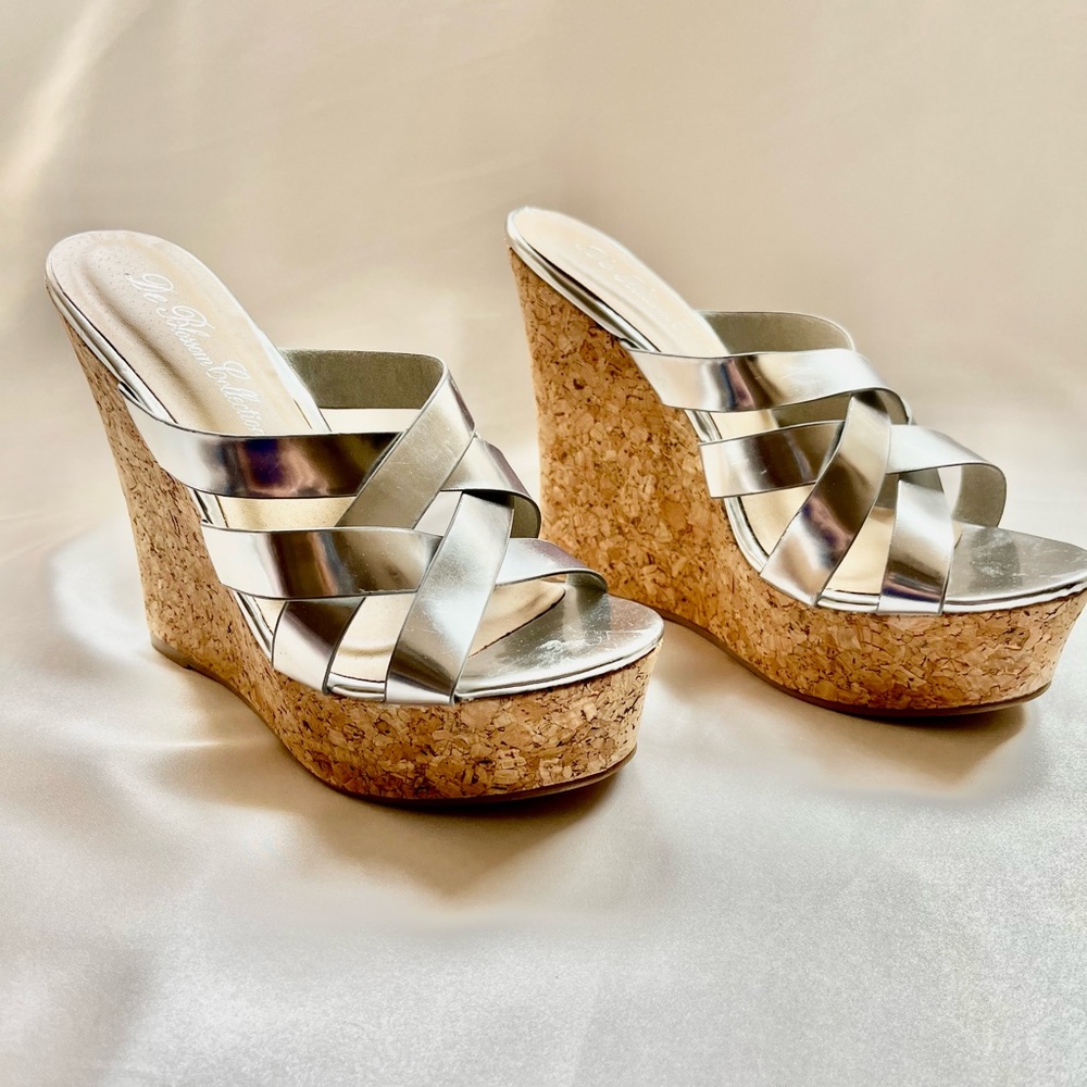 Silver Metallic Wedge Sandals